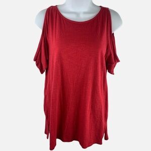 Ann Taylor Loft Red Cold Shoulder Top